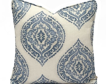 Jane Churchill Blakewater Designer Linen Blue Fabric Sofa Cushion Pillow Cover Throw