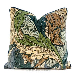 William Morris Luxury Designer Acanthus Velvet Vintage Blue Green Cushion Pillow Cover