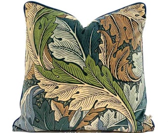 William Morris Luxury Designer Acanthus Velvet Vintage Blue Green Cushion Pillow Cover