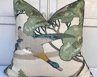 Mulberry Flying Ducks Emerald Green Luxury Cushion Pillow Cover