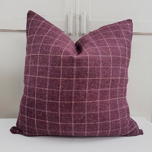 Luxury Designer Burgundy Wool Checked Cushion Sofa Throw Pillow