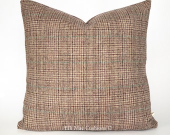 Luxury Designer Checked Mauve Burgundy Wool Cushion Sofa Throw Pillow