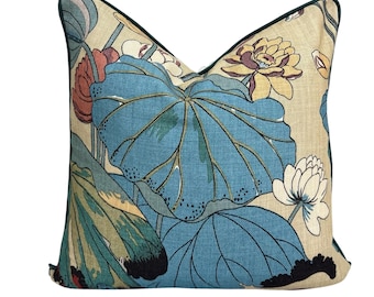 GP & J Baker Nympheus Blue Green Luxury Designer Linen Decorative Cushion Throw Pillow Cover