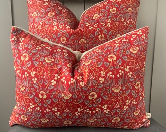 William Morris Luxury Designer Vintage Eye Bright Red Floral Designer Cushion Cover