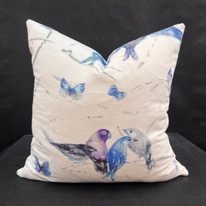 Chivasso Birds of Paradise Luxo Designer Tecido Sofá Almofada Fronha Azul Lilás Cinza Linho