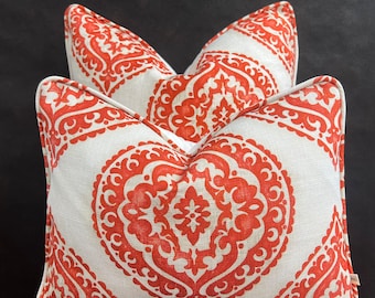 Jane Churchill Blakewater Designer Linen Orange Fabric Sofa Cushion Pillow Cover Throw