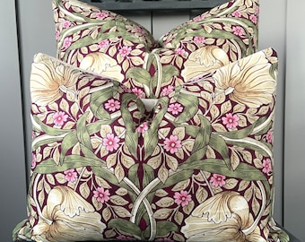 William Morris Pimpernel Vintage Burgundy Pink Fabric Cushion Pillow Throw Cover