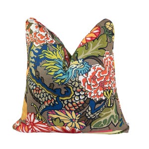 Schumacher Chaing Mai Dragon Double Sided Mocha Cushion Sofa Throw Pillow Cover
