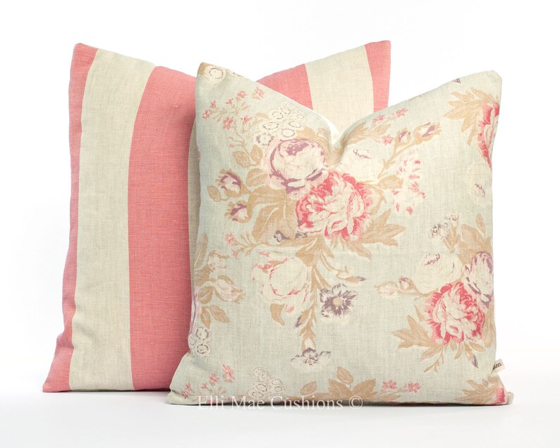 Cabbages and Roses Tulips and Roses Designer Grey Blue Pink Etsy