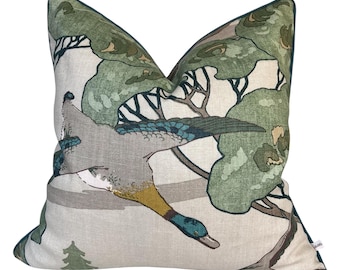 Mulberry Flying Ducks Emerald Green Luxury Cushion Pillow Cover