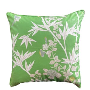 Funda de cojín Scalamandre Jardine De Chine verde y blanco