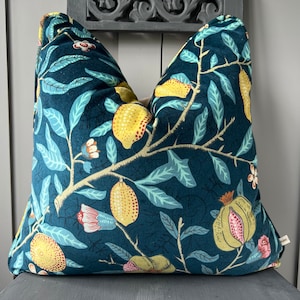 William Morris Luksusowy Projektant Owocowy Niebieski Żółty Aksamit Vintage Poduszka Poduszka Poszewka