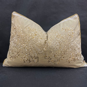 Ardecora Galleria Luxury Designer Embroidered Gold Contemporary Silk Fabric Designer Cushion Pillow Cover