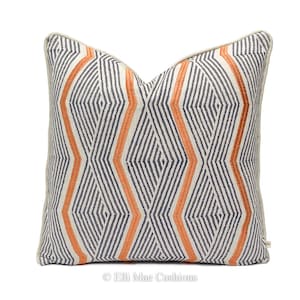 Jane Churchill Zhiri Embroidered Zig Zag Blue Orange Contemporary Cushion Cover