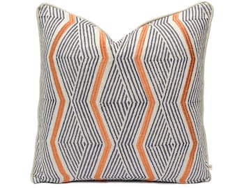 Jane Churchill Zhiri Embroidered Zig Zag Blue Orange Contemporary Cushion Cover