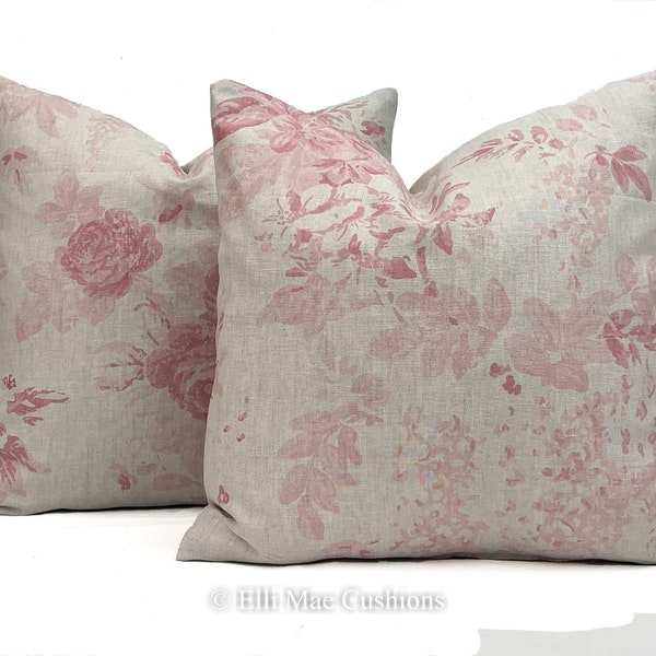 Cabbages and Roses Mary Vintage  Shabby Chich Designer Linen Fabric Pale Pink  Cushion Pillow Cover