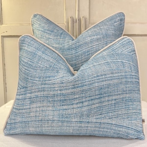 Cushions Made In Fermoie Wave Luxury Designer Decorative Rich Blue Linen Cushion Pillow Throw Cover.