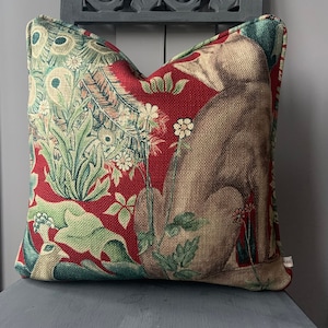 William Morris Luxury Vintage Forest Fox Czerwona lniana poduszka poszewka na poduszkę