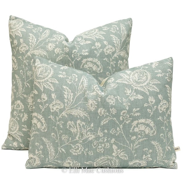 Cabbages and Roses Français Toile Sarcelle vintage Lin Designer Canapé Coussin Housse de coussin