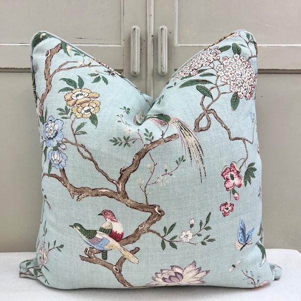 GP & J Baker Oriental Bird Luxury Designer Duckegg Double Sided Cushion Pillow Cover