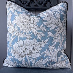 William Morris Chrysanthemum Toile Luxury Designer Fabric Vintage Blue Floral Cushion Pillow Cover