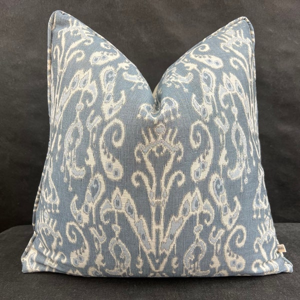 Hodsoll Mckenzie Luxury Designer Whitmore Blue neutral Ikat Cushion Sofa Pillow Cover