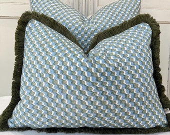 Kissen Made In Fermoie Rüschen Blau Grün Baumwolle Dekorative Sofa Dekokissenbezug