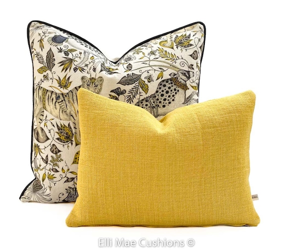 Luxury Designer Plain Yellow Gold Linen Fabric Cushion Pillow Cover Etsy UK