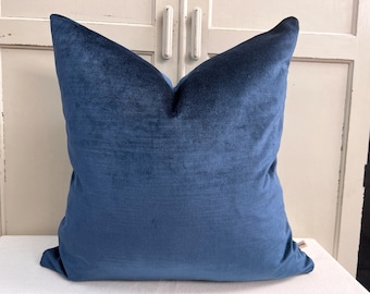 Designers Guild Luxury Glenville Indigo Plain Velvet Cushion Pillow Sofa Cover