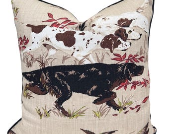 Schumacher Luxury Designer Pointers Tan Beige  Decorative Cushion Pillow Throw Cover