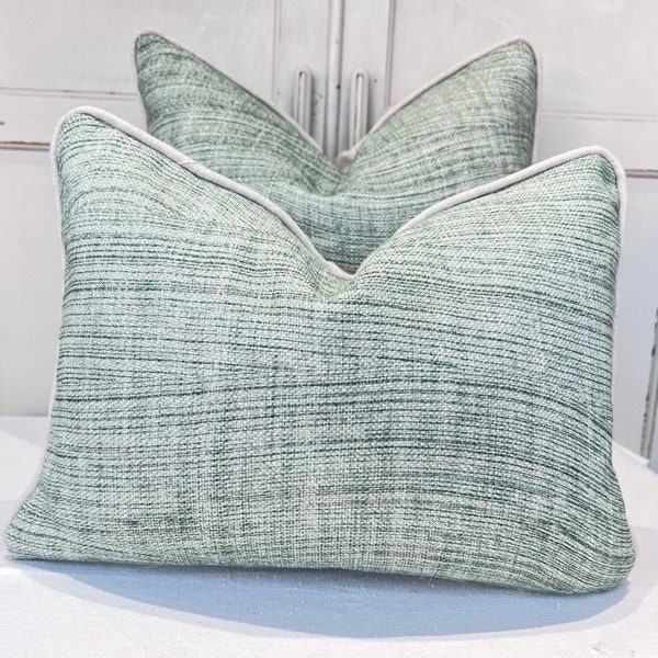 Fermoie Cushions - Cushions Made In Fermoie Wave Luxury Designer Decorative Rich Green Linen Cushion Pillow Throw Cover.