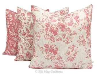 Cabbages and Roses Paris Rose Designer Raspberry Linen Cushion Pillow Cover