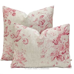 Cabbages and Roses Constance Natural Raspberry Red Linen Shabby Chic  Cushion Sofa Throw Pillow Cover