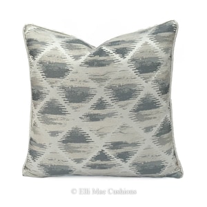 Luxury Designer Silver Grey Geometric Satin Embroidered Cushion Cover Pillow
