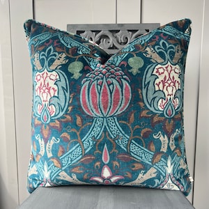 William Morris Luxury Designer Granada Indigo Blue Velvet Vintage Poduszka Poduszka Poszewka