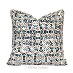 Luxury Designer Quadrille Kediri Batik Blue Red Fabric Cushion Pillow Throw Cover
