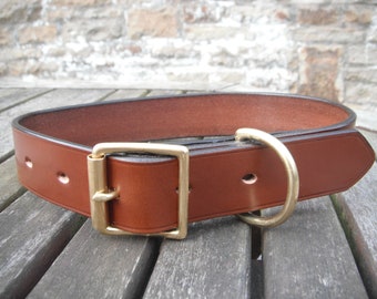 Collier pour chien en cuir de qualité 1" de large | Cuir tanné végétal solide | Cuir de bride noir marron ou beige | Atelier de sellerie Royaume-Uni | Collier pour chien large