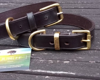 Collier pour chien en cuir de qualité 1" de large | Cuir tanné végétal solide | Cuir de bride noir marron ou beige | Atelier de sellerie Royaume-Uni | Collier pour chien large