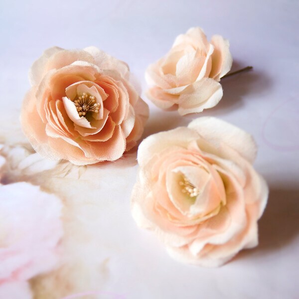 Bridal hand dyed silk flower hair bobby pins, headpiece - Flower bobby pins, set for three, Ready to Ship