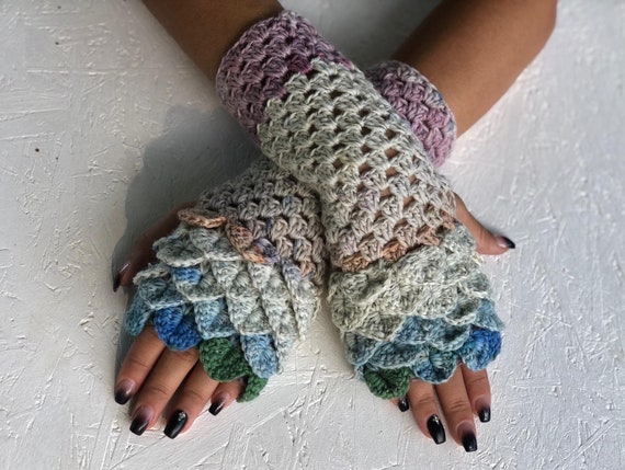 Dragon scale gloves Arm warmers womens Long fingerless gloves Open finger gloves