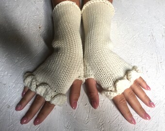 new ivory  fingerless gloves women mitt knit gloves arm warmers wedding gloves  dragon scale gloves women gift long fingerless mittens