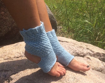 blue Yoga Socks, Hand Knitted Yoga Socks, women  Athletic Socks, dance socks, Warmer