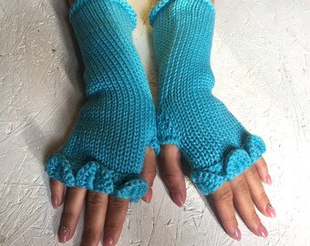 blue  fingerless gloves women mitt knit gloves arm warmers winter gloves women wrist warmers women gift long fingerless mittens
