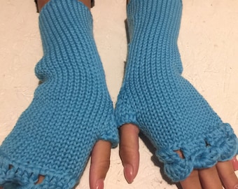 Blue fingerless gloves /women mitt knit gloves/ arm warmers /winter gloves/ women wrist warmers/ hand warmers