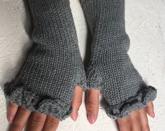 gray wool fingerless gloves dragon scale knit gloves arm warmers winter gloves women gloves wrist warmers women gift long fingerless mittens