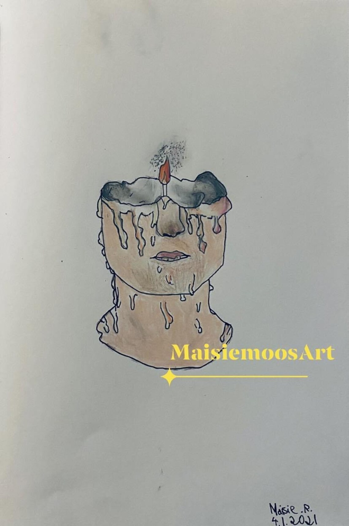 Print of Melting Candle Head Drawing Etsy