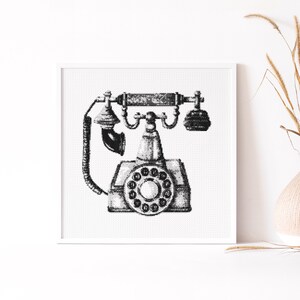 Vintage Telephone Cross Stitch Pattern, Cross Stitch PDF pattern, Embroidery Pattern Phone Vintage Retro