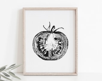 Tomato cross stitch Ppattern. Kitchen embroidery. Botanical Pdf Pattern