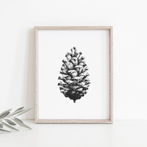 Cross stitch pattern of a pinecone, Pine cone embroidery pattern pdf, xmas DIY embroidery pattern