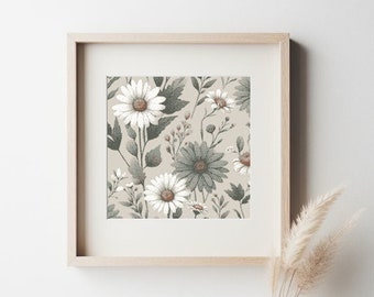 Patrón de punto de cruz de margaritas florales, colores neutros (patrón en PDF)
